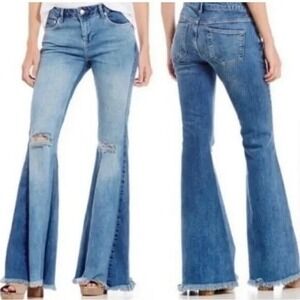 Free People Two Tone Flare Bell Bottom Jeans Womens 27* Color Blocked Distressed